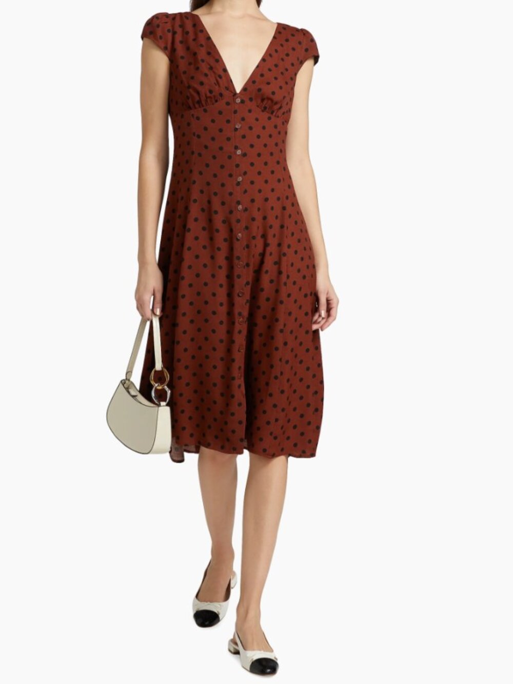 Reformation‎ Wilda Midi Dress Fig Jam Dot Brown Polka Dot 10